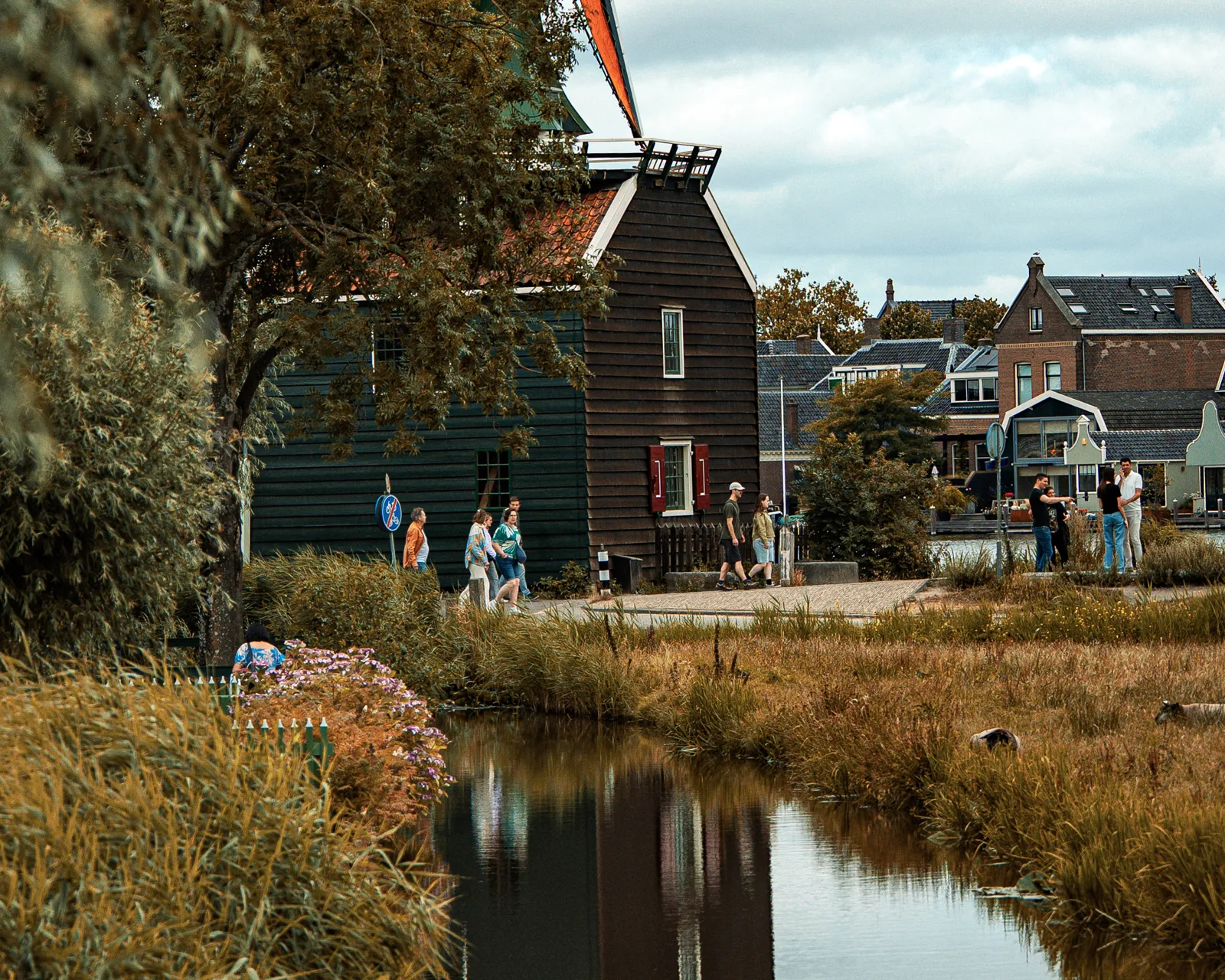 Molino de viento junto al canal en Zaanse Schans